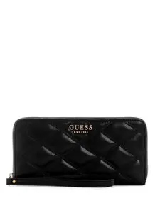GUESS Women Geometric Textured Quilted Zip Around Wallet