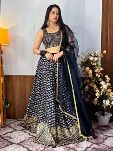 FABPIXEL Embroidered Sequinned Semi-Stitched Lehenga & Unstitched Blouse With Dupatta