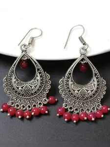 FASHION EMPIRE Oxidised Silver Plated Chandelier Red Colour Earring
