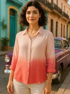 Maaesa Women Relaxed Regular Fit Dyed Spread Collar Casual Shirt