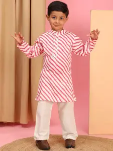 Cutiekins Boys Striped Mandarin Collar Kurta With Pyjama