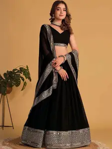 Kedar Fab Embroidered Sequinned Semi-Stitched Lehenga & Unstitched Blouse With Dupatta
