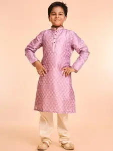Manyavar Boys Floral Woven Design Mandarin Collar Straight Kurta With Pyjamas