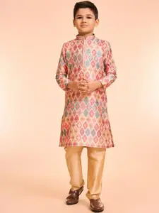 Manyavar Boys Geometric Woven Design Mandarin Collar Straight Kurta With Pyjamas