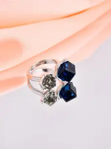 Reenisaa Rhodium-Plated Cubic Zirconia Studded Adjustable Finger Ring