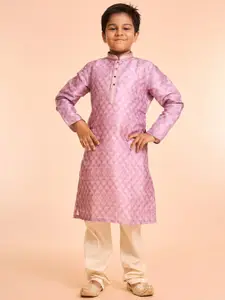 Manyavar Boys Floral Woven Design Mandarin Collar Straight Kurta With Pyjamas