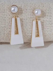 Niska Stainless Steel Gold-Plated Artificial Stones Studded Contemporary Drop Earrings