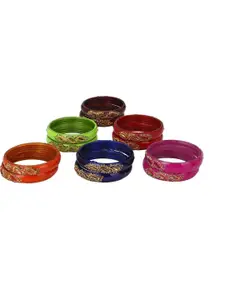1ST TIME Women 12 Pieces Multicoloured Stones Beaded Alloy Bangles