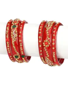 1ST TIME Set of 6 Artificial Stones & Beads Studded Alloy Bangles