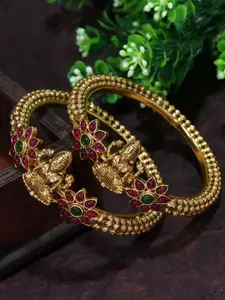 SGA FASHION Set Of 2 Gold-Plated American Diamond-Studded Traditional Temple Bangles