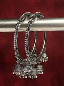 Anouk Set Of 2 German Silver Oxidised Kada Bangle