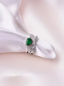 Reenisaa Rhodium-Plated Cubic Zirconia Studded Finger Ring