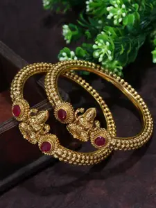 SGA FASHION Set Of 2 Gold-Plated American Diamond-Studded Traditional Temple Bangles