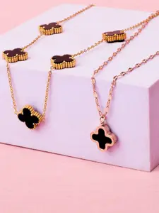 SALTY Set Of 2 Stones-Studded Minimal Necklace With Pendant