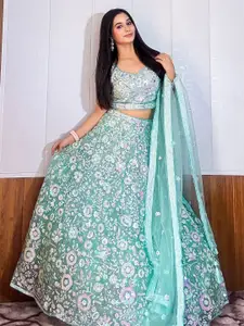 FABPIXEL Embroidered Sequinned Net Semi-Stitched Lehenga & Unstitched Blouse With Dupatta