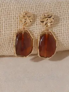 Niska Stainless Steel Gold-Plated Artificial Stones Studded Contemporary Drop Earrings