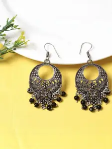 FASHION EMPIRE Women Black & Silver Antique Plated Drop Earrings