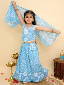 Aj DEZInES Girls Floral Printed Halter Neck Gotta Patti Cotton Ready to Wear Lehenga Choli