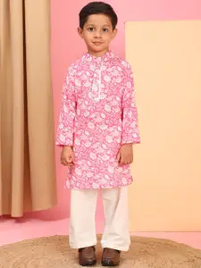 Cutiekins Boys Floral Printed Mandarin Collar Kurta With Pyjama