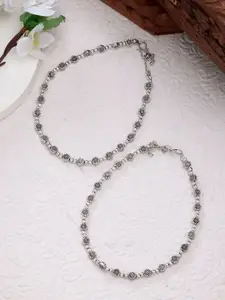 Anouk Set Of 2 German Silver-Plated Anklets