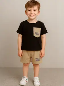 BLARY FASHION PLANET Boys Printed Pure Cotton T-shirt With Shorts