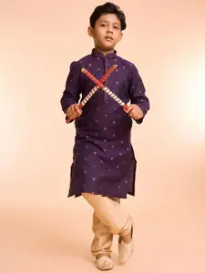 Manyavar Boys Floral Woven Design Mandarin Collar Straight Kurta With Pyjamas