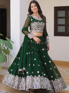 Kedar Fab Embroidered Sequinned Semi-Stitched Lehenga & Unstitched Blouse With Dupatta