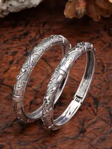 Anouk Set Of 2 German Silver Floral Oxidized Kada Bangles