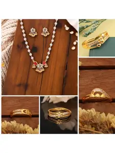 Anouk -Women Gold-Plated White Artificial Beads Red Kundan Necklace Set