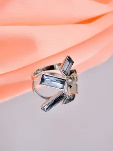 Reenisaa Rhodium-Plated Cubic Zirconia Studded Adjustable Finger Ring