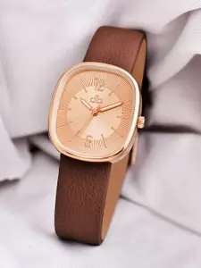 DressBerry Women Square Dial & Leather Bracelet Style Straps Analogue Watch HOBDB-298-BR