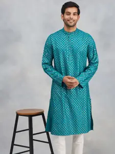 Fabindia Ethnic Motifs Printed Long Sleeves Mandarin Collar Straight Kurta