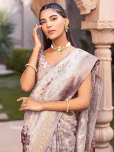 Soch Women Floral Printed Zari Chanderi Saree