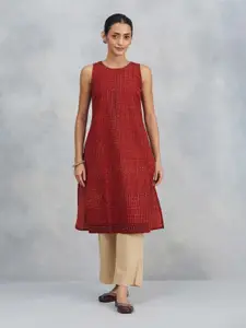 Fabindia Ethnic Motifs Printed Round Neck Pure Cotton Straight Kurta