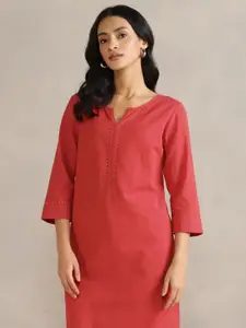 Fabindia Striped Notch Neck Straight Cotton Kurta