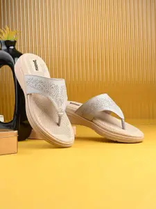 The Roadster Lifestyle CO Women Textured Comfort Open Toe Flats With Laser Cuts