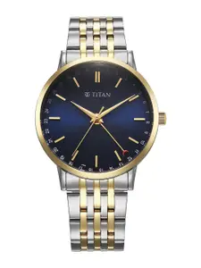 Titan Elegance Quartz Blue Round Dial Stainless Steel Men's Watch - 90202BM01