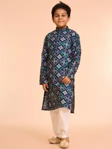 Manyavar Boys Floral Printed Kurta with Pyjama