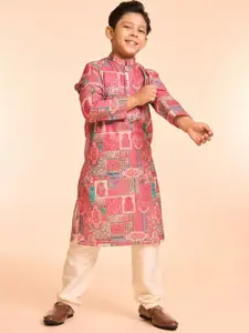 Manyavar Boys Floral Printed Kurta with Pyjama