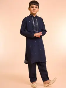 Manyavar Boys Floral Embroidered Kurta with Pyjama