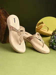 The Roadster Lifestyle Co Women Embellished Laser Cuts Comfort T-Strap Flats