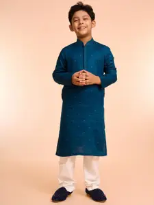 Manyavar Boys Textured Cotton Kurta with Pyjama