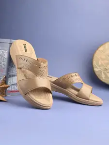 The Roadster Lifestyle Co Women Textured Comfort Open Toe Flats With Laser Cuts