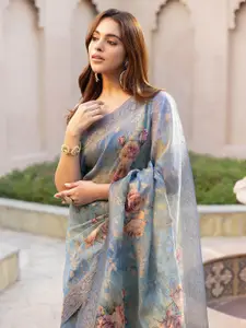 Soch Floral Printed Zari Woven Design Cotton Blend Saree