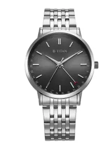 Titan Elegance Quartz Dark Grey Round Dial Stainless Steel Men's Watch - 90202SM01