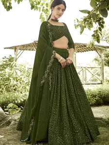 BAESD Embroidered Sequinned Semi-Stitched Lehenga & Unstitched Blouse With Dupatta