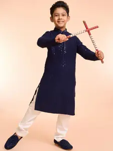 Manyavar Boys Floral Embroidered Kurta with Pyjama