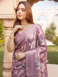 Soch Floral Zari Silk Blend Tussar Saree