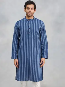 Fabindia Striped Slim Fit Band Collar Cotton Straight Kurta