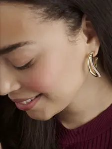 Ted Baker Gold-Plated Artificial Stones Studded Contemporary Hoop Earrings